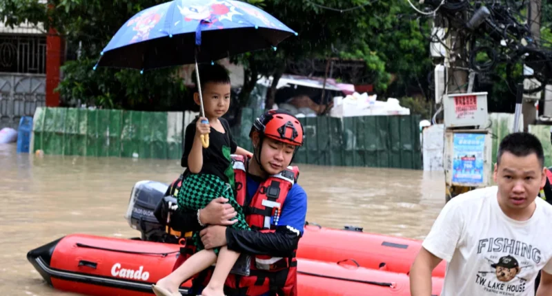 Typhoon Saudel flooding in Fujian province, China