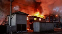 Russia strikes Kyiv with missiles, smoke rising over the city, September 2026