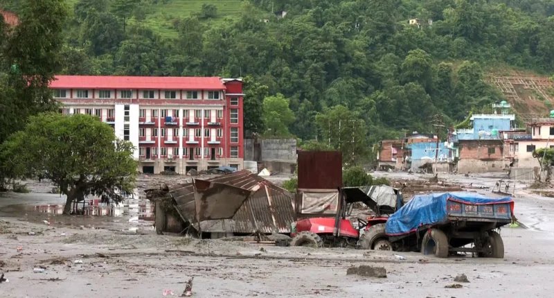 Nepal glacial flood devastation in the Himalayas after glacier collapse